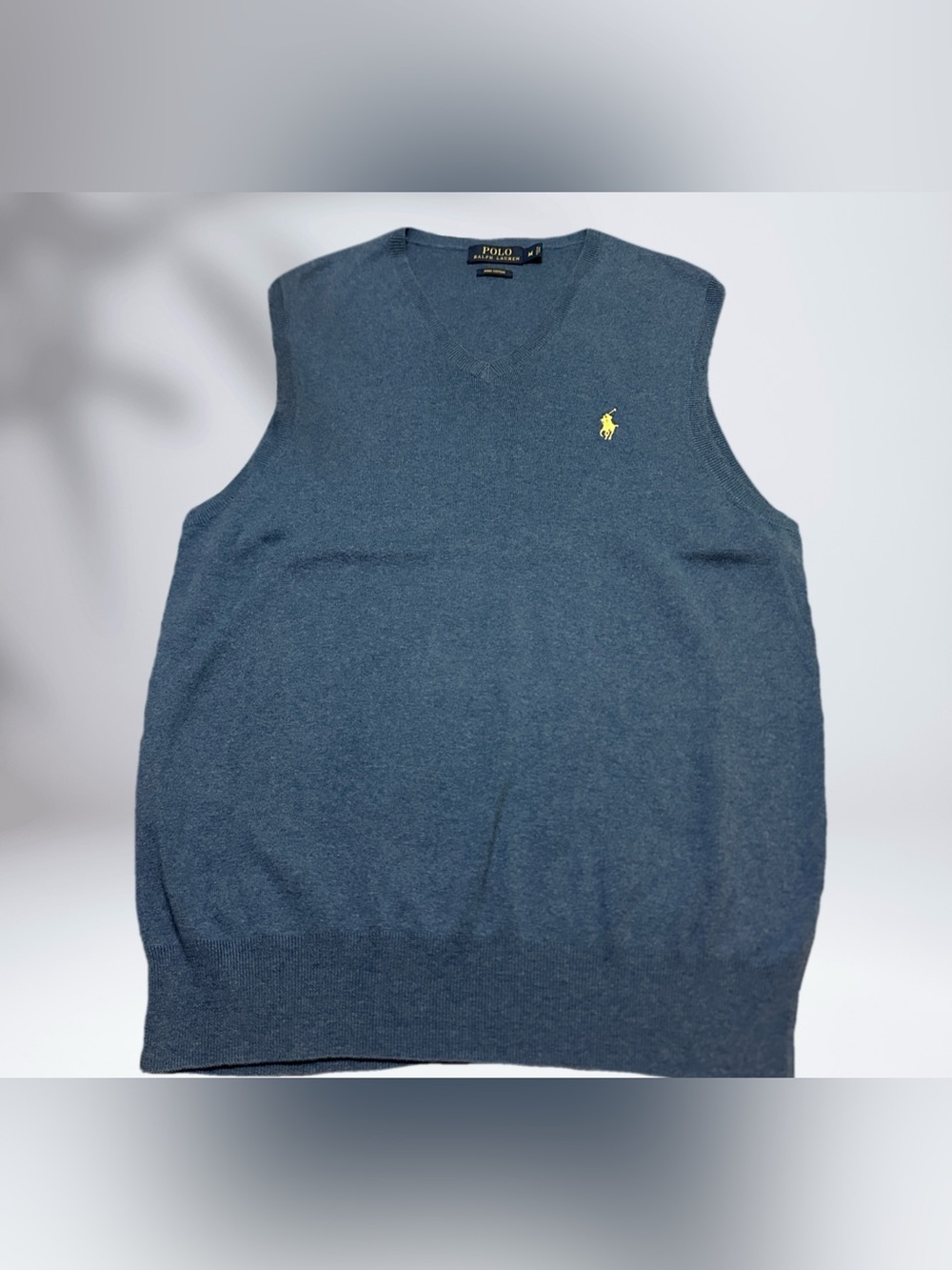 Polo by Ralph Lauren Slate Blue V-Neck Sweater Vest with Yellow Pony M